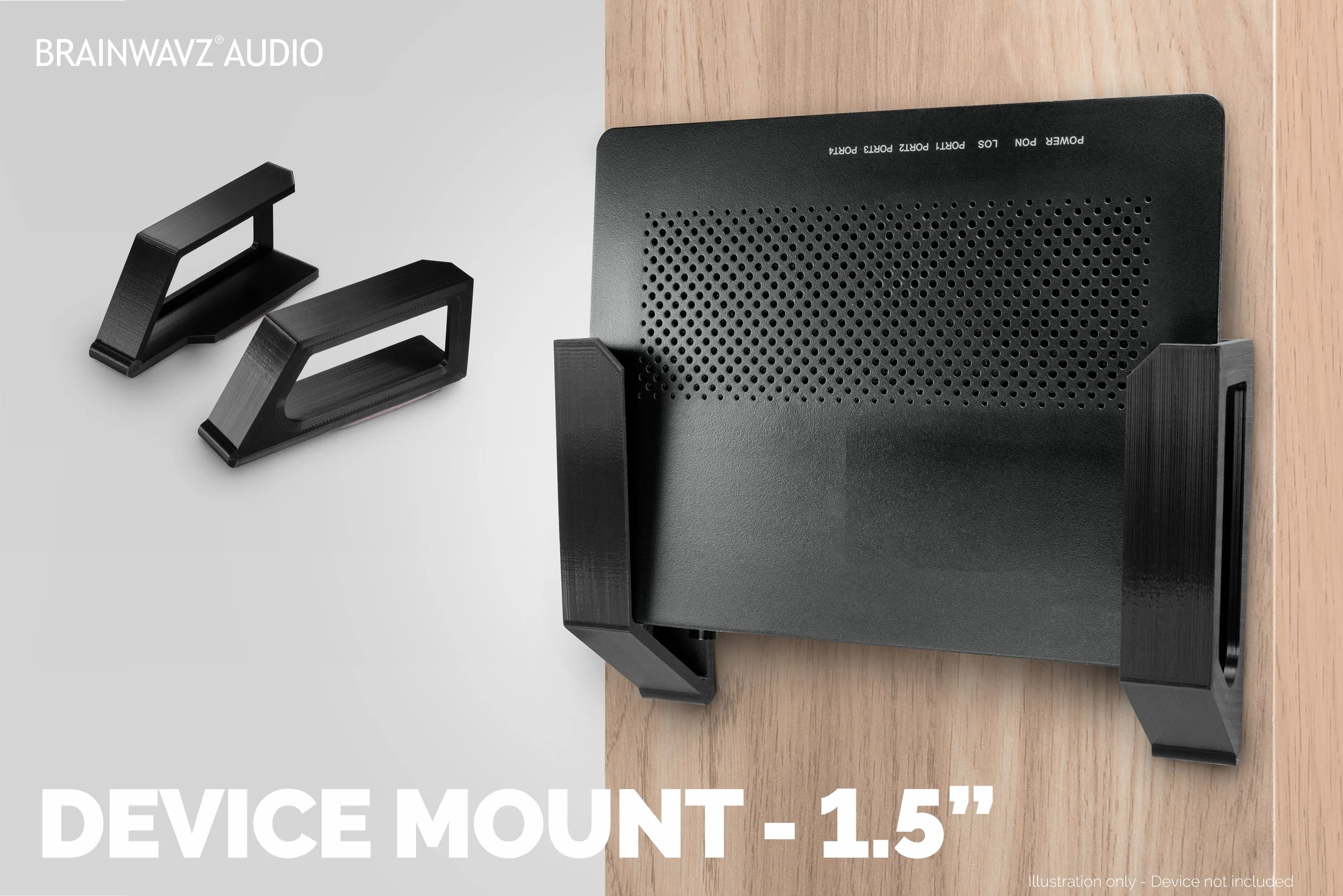 Screwless Wall mount for Routers, Cable Boxes and more - Devices up-to 1.5"/ 38mm Thick