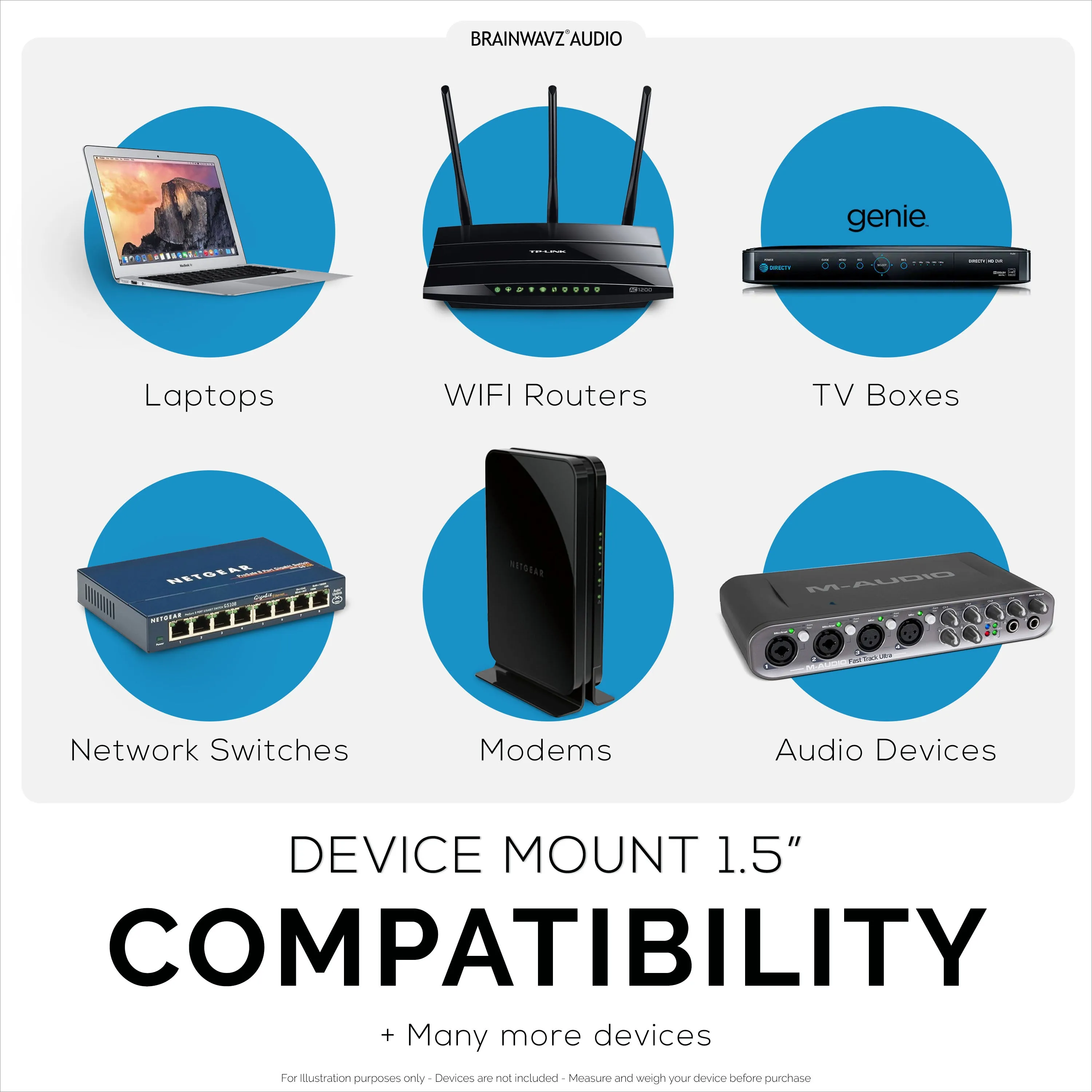 Screwless Wall mount for Routers, Cable Boxes and more - Devices up-to 1.5"/ 38mm Thick