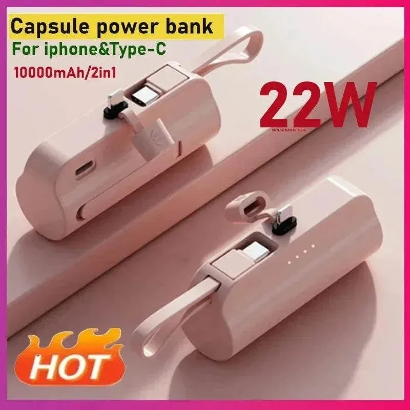 Small Portable Charger Mini Power Bank 10000mAh  Phone Plug Play Type-C for iPhone Samsung Huawei