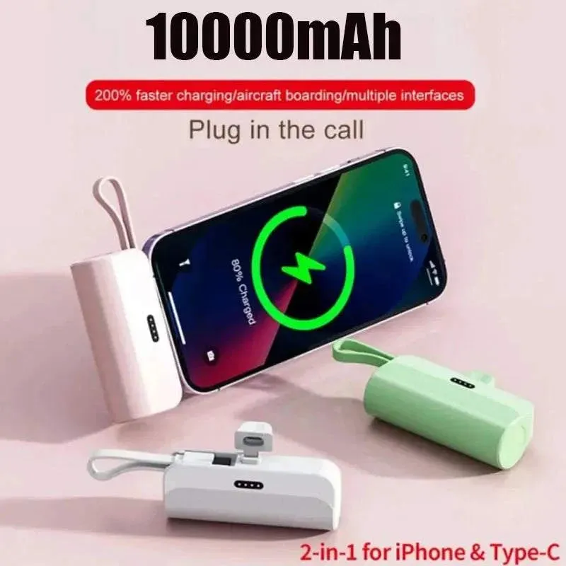 Small Portable Charger Mini Power Bank 10000mAh  Phone Plug Play Type-C for iPhone Samsung Huawei