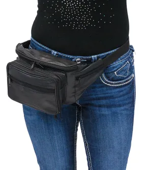 Super Jumbo Black Leather Waist Bag Fanny Pack #FPX3090K