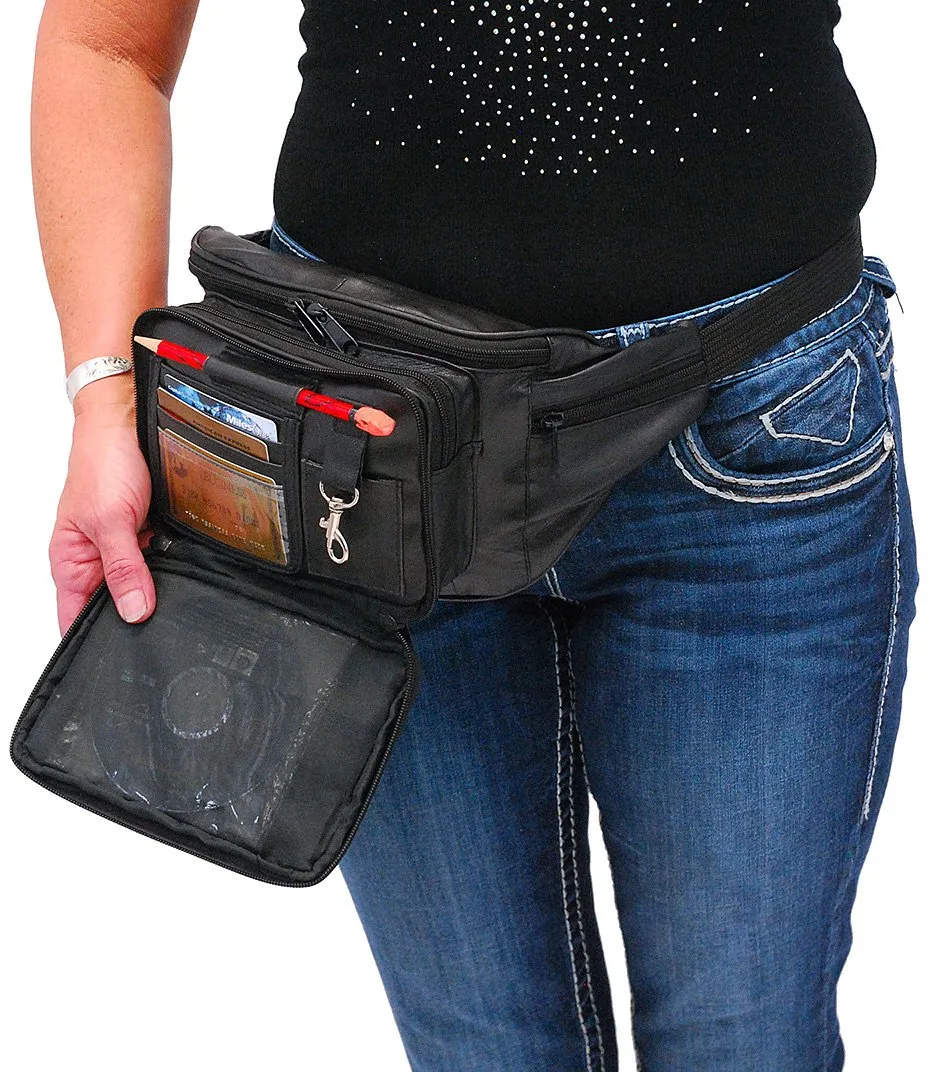 Super Jumbo Black Leather Waist Bag Fanny Pack #FPX3090K