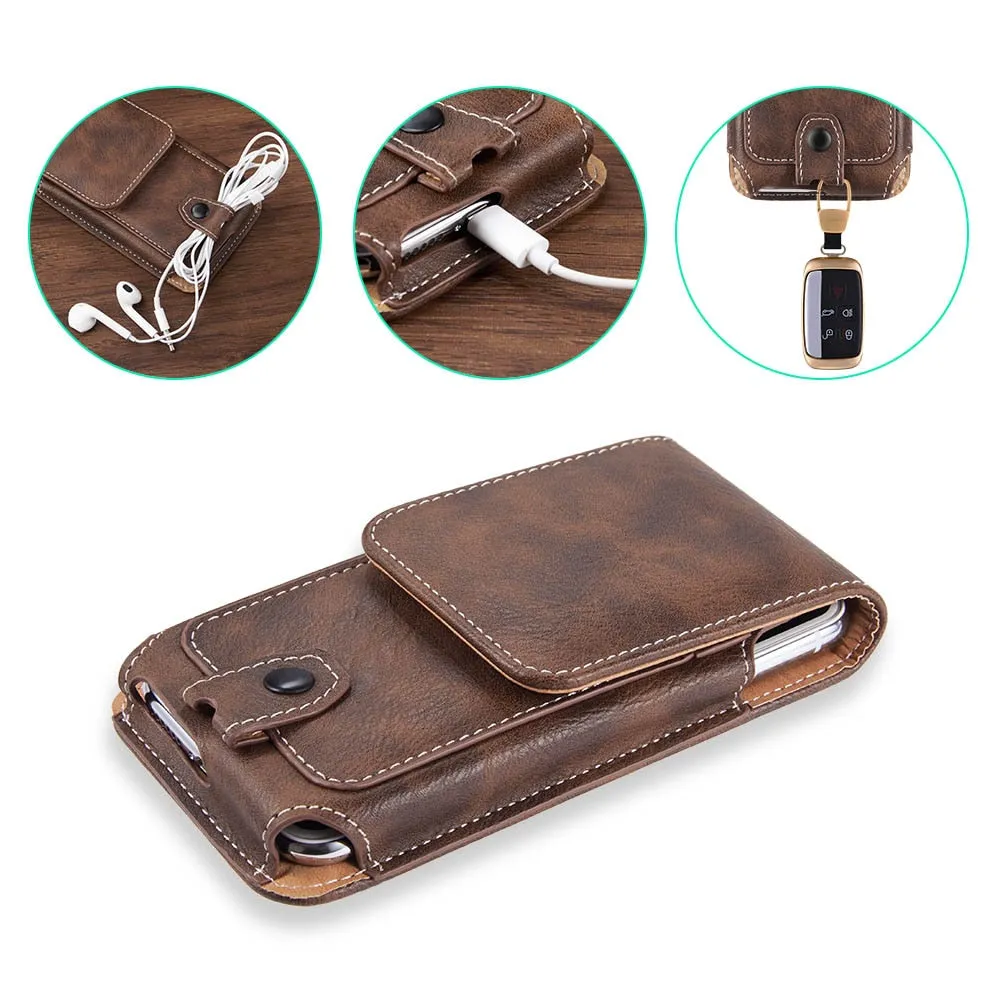 Universal Pouch Leather phone Case For iphone XS X 6 7 8 plus Waist Bag Magnetic holster Belt Clip phone cover for redmi 5 plus