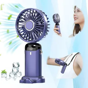 USB Rechargeable Mini Portable Handheld Electric Fan Foldable Neck Hanging Outdoor Fan Adjustable 5 Speed Powerful Air Cooler